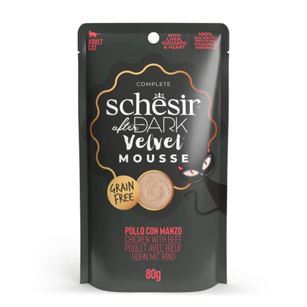 Schesir After Dark Velvet Mousse Cat Food Pouch Chicken with Beef 80 g