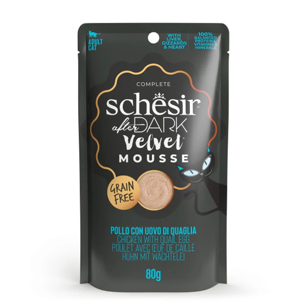 Schesir After Dark Velvet Mousse Cat Food Pouch Chicken with Quail Egg 80 g